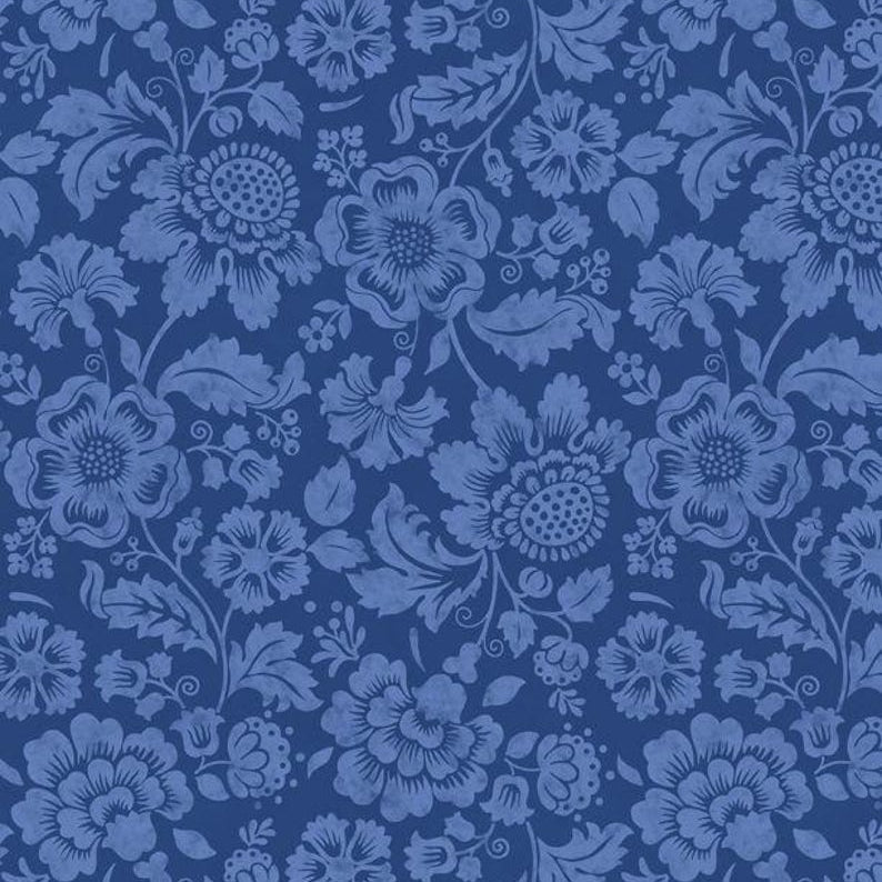 Sweet Cherry Tonal Floral Navy Blue Cotton 44"/45" Fabric Per Yard