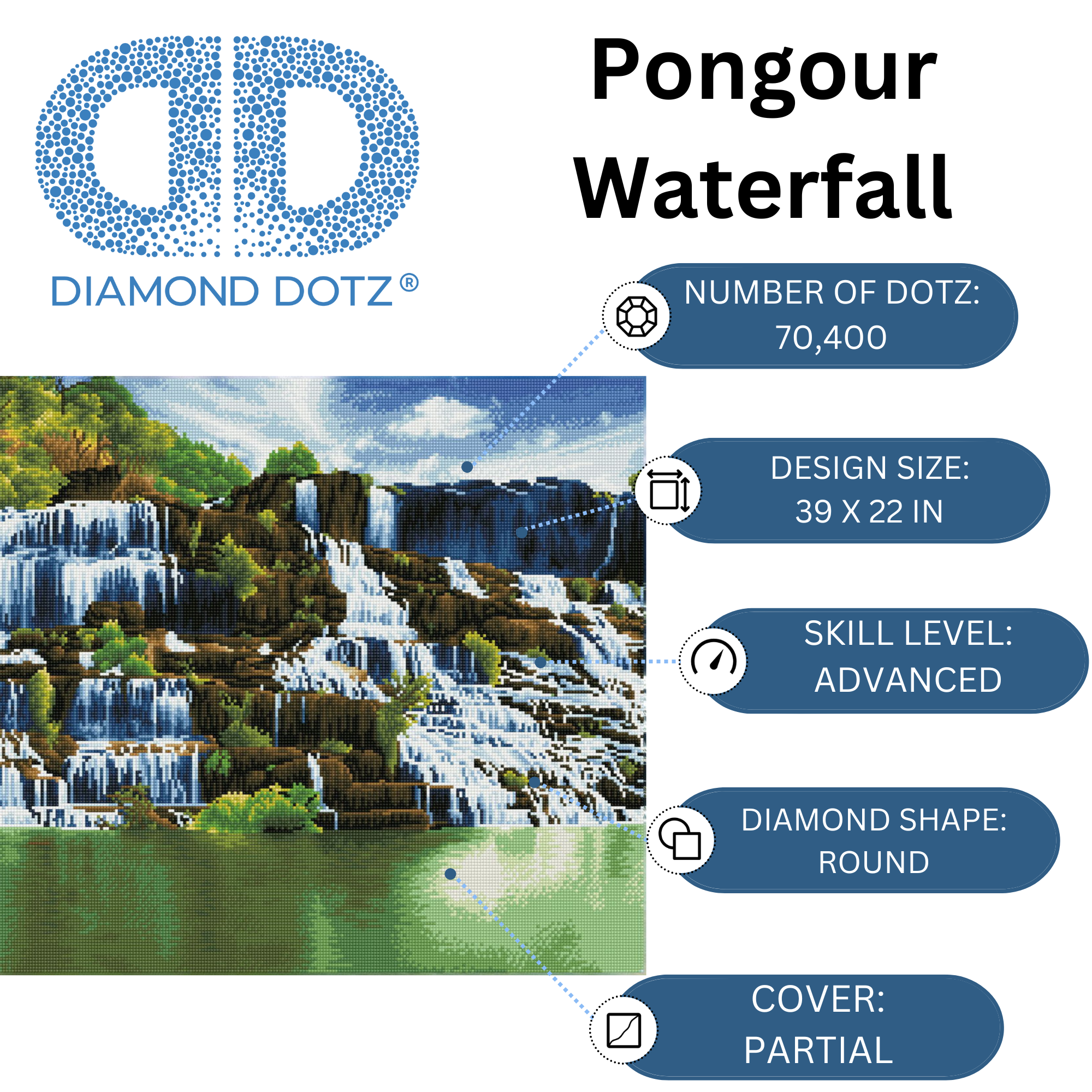 Diamond Dotz Pongour Waterfall - 22.4" x 39.8"