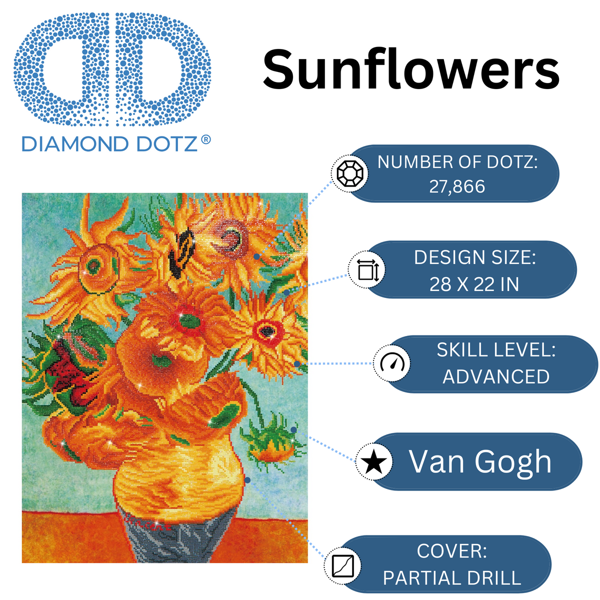 Diamond Dotz Sunflowers (Van Gogh) - 22.0" x 28.0"