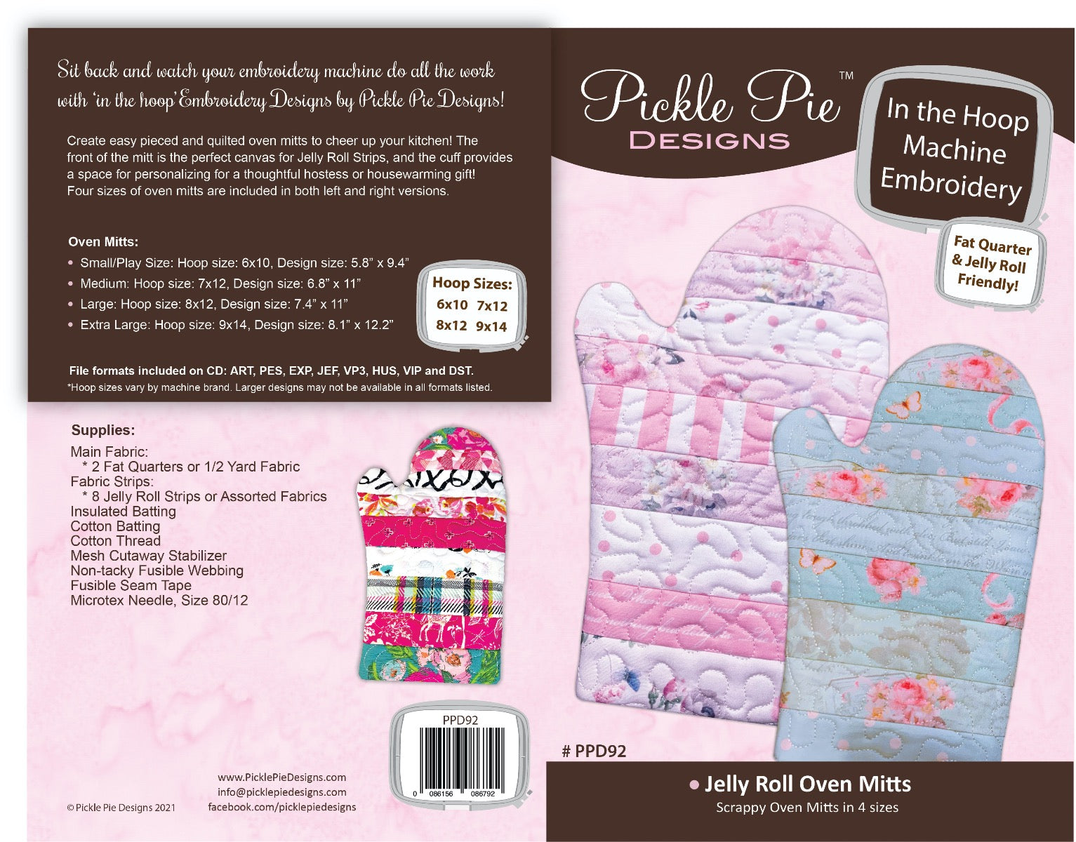 Jelly Roll Oven Mitts In the Hoop Embroidery Design Collection