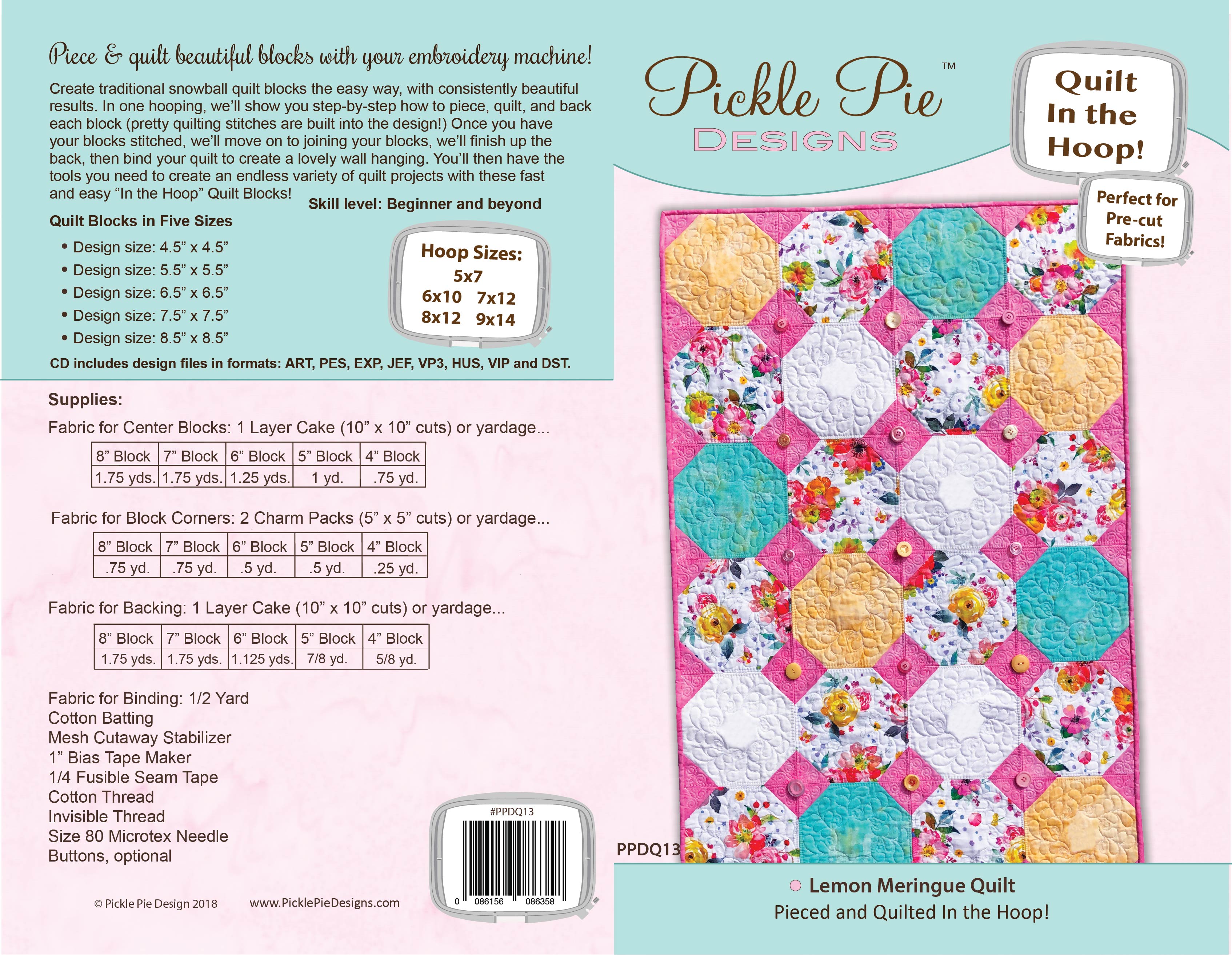 Lemon Meringue Quilt In the Hoop Embroidery Design Collection