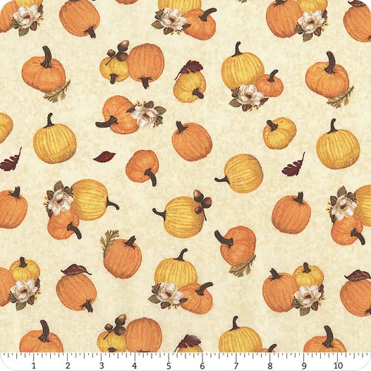 Oh My Gourd Pumpkins White quilting fabric by Wilmington Prints