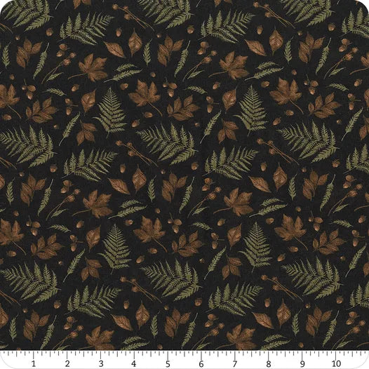 Oh My Gourd Leaf Toss Black quilting fabric by Wilmington Prints