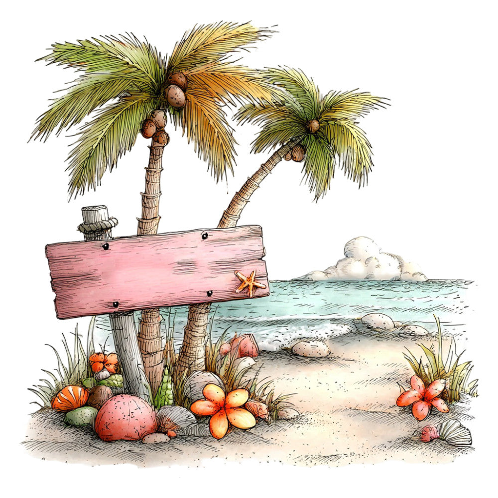 Whimsical Summer Beach Fabric Panel 29