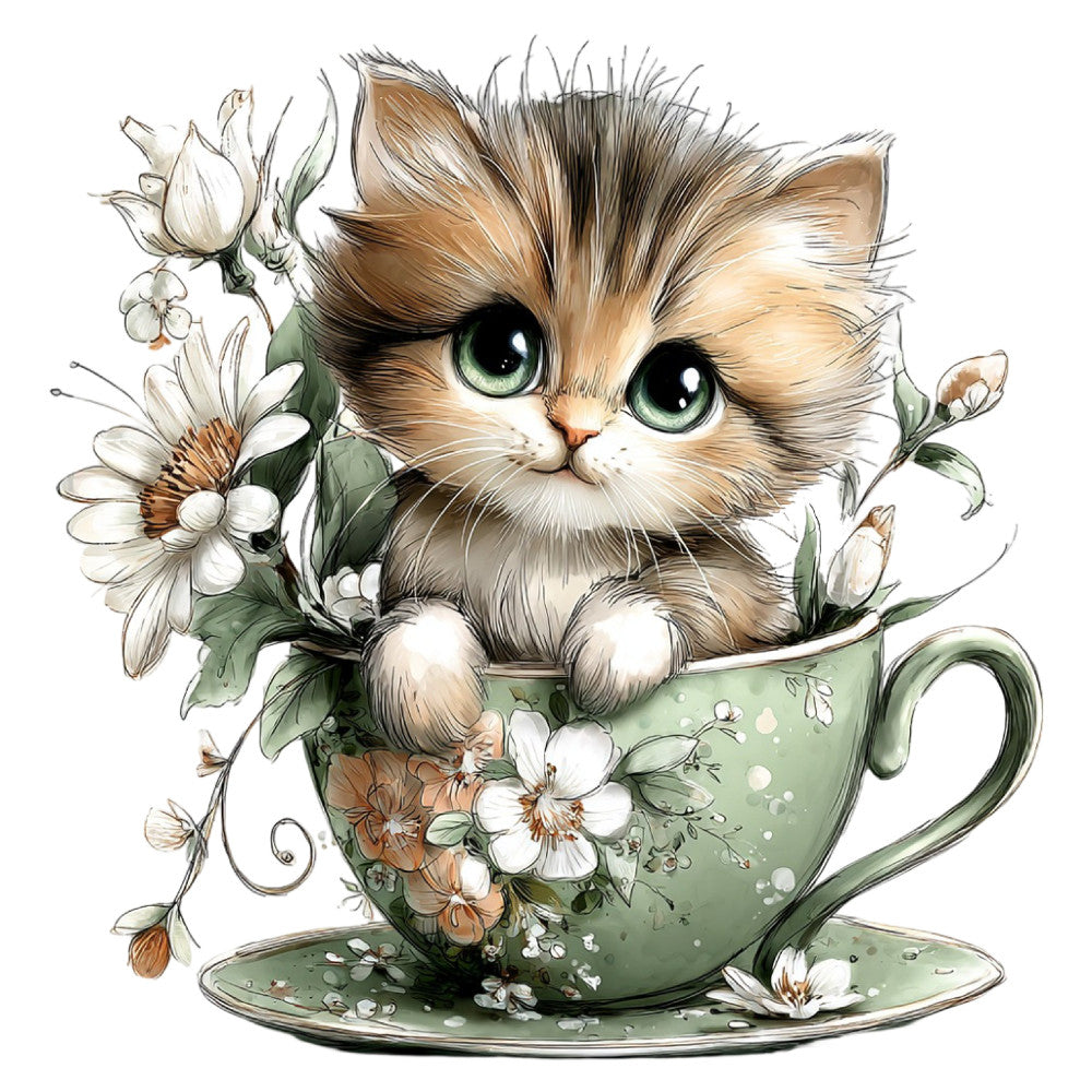 Whimsical Spring Cat Fabric Panel 32