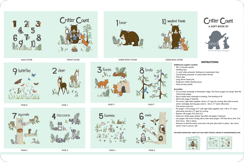 Honeydew Smd Critter Count Digital Cuddle Panel 58/60" Fabric Per Yard