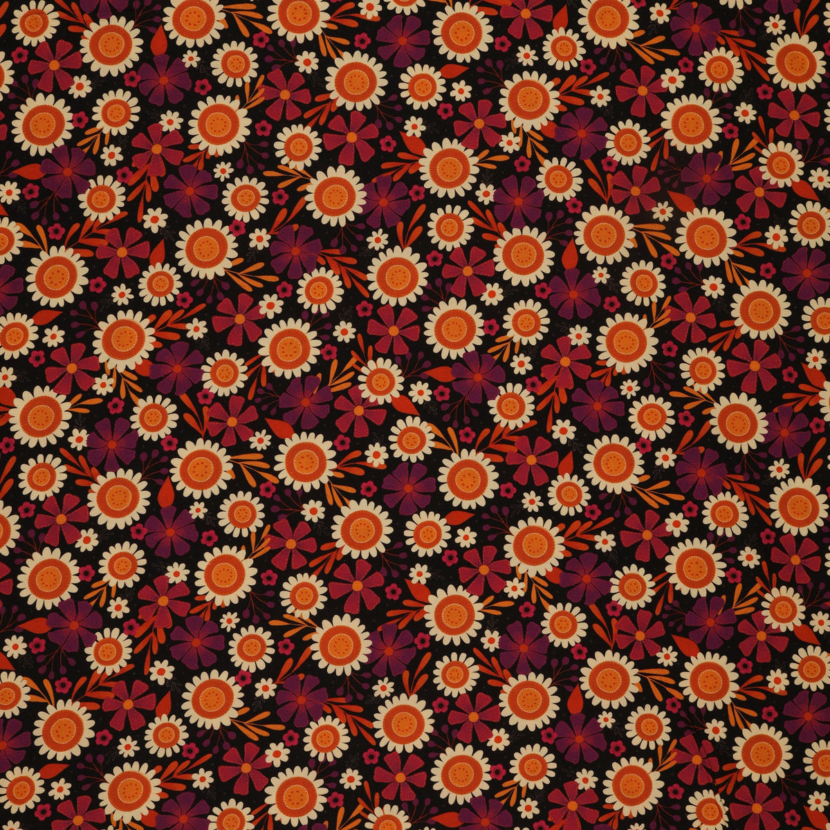 Sewing Season Stitched Flower Allover Black 44"/45" Fabric Per Yard