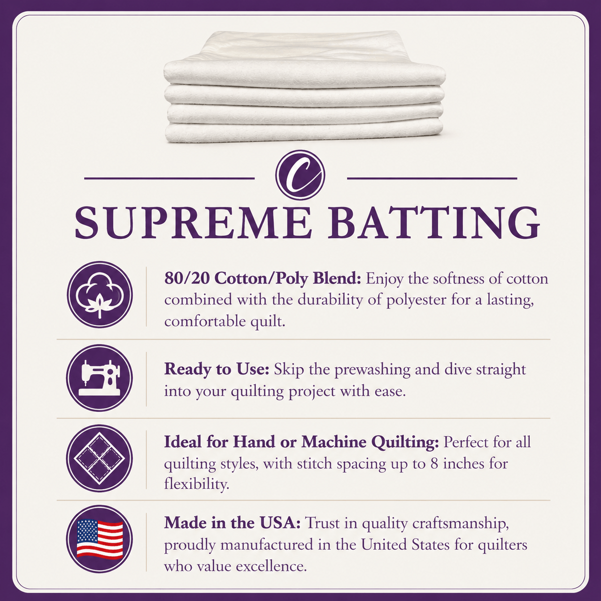 Choice Supreme Batting - 80/20 Cotton/Poly Blend - Crib (46.5" x 60")