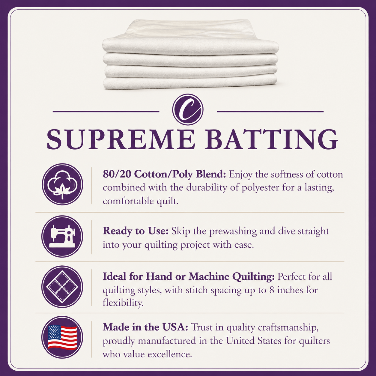 Choice Supreme Batting - 80/20 Cotton/Poly Blend - Twin (72" x 90")