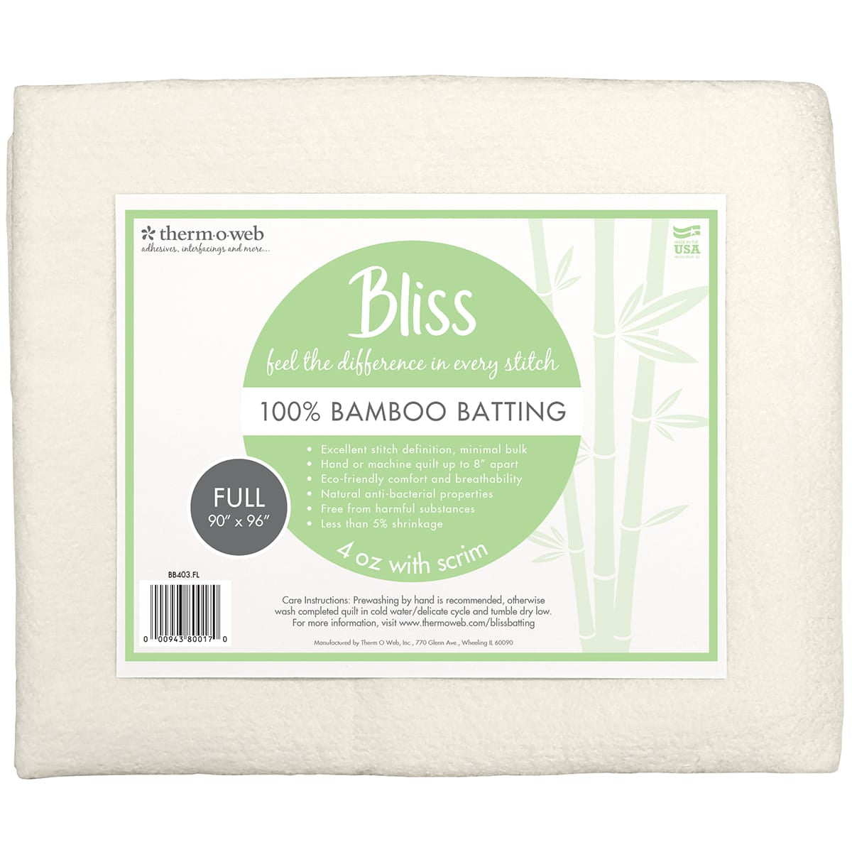 Bliss 100% Bamboo Batting - Full 90" x 96"