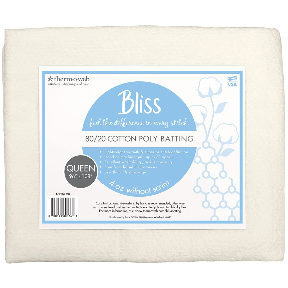 Bliss 80/20 Cotton Poly Batting - Queen 108" x 96"