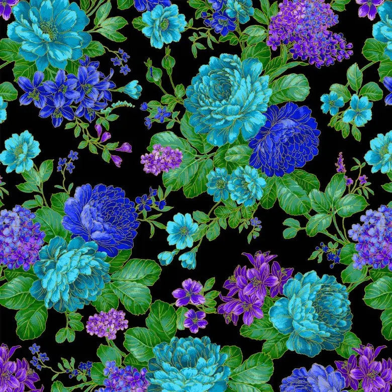 Black Opulent Bouquet Cotton Wideback Fabric Per Yard Michael Miller Fabrics