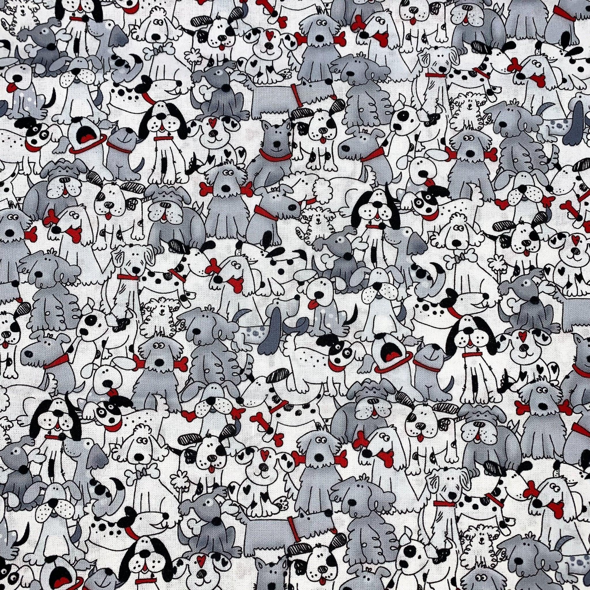 Playful Pups with Bones White Cotton 44"/45" Fabric Per Yard