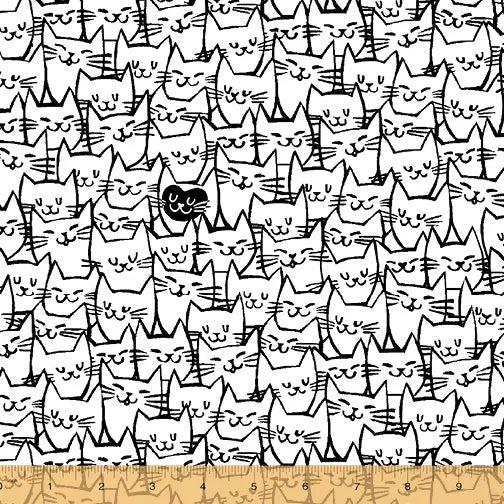 White Stacked Cats Wideback Cotton Fabric per yard