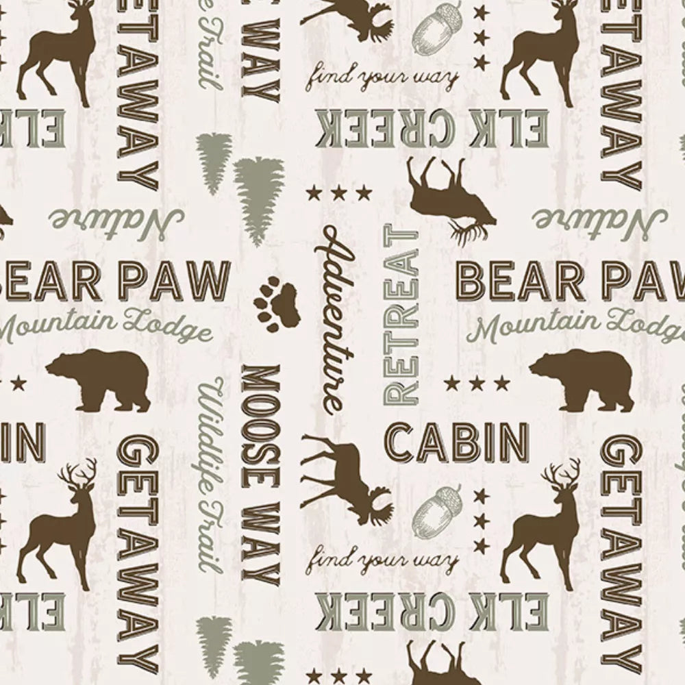 Wilmington Prints Wildlife Trail words all over cream quilting cotton
