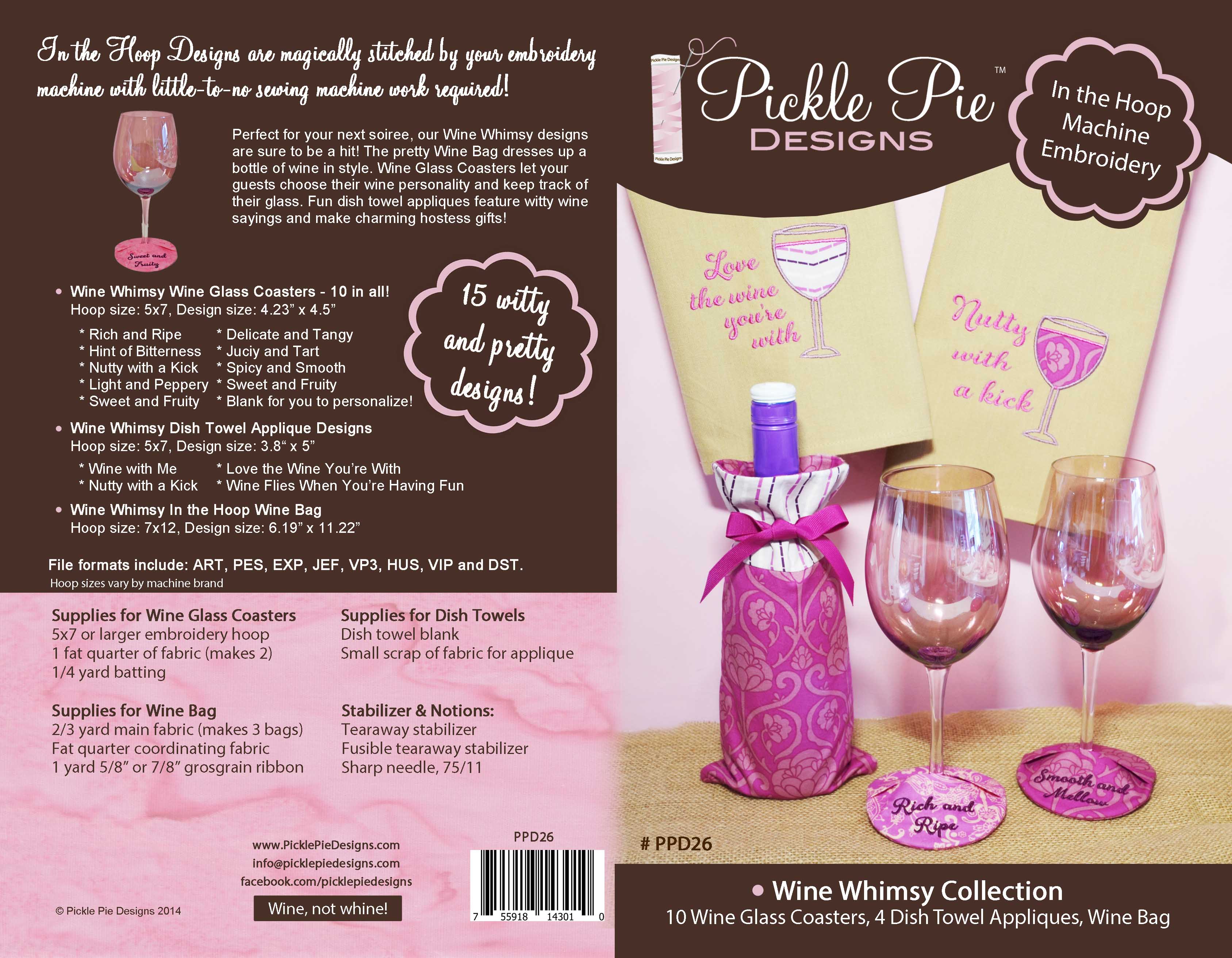 Wine Whimsy In the Hoop Embroidery Design Collection