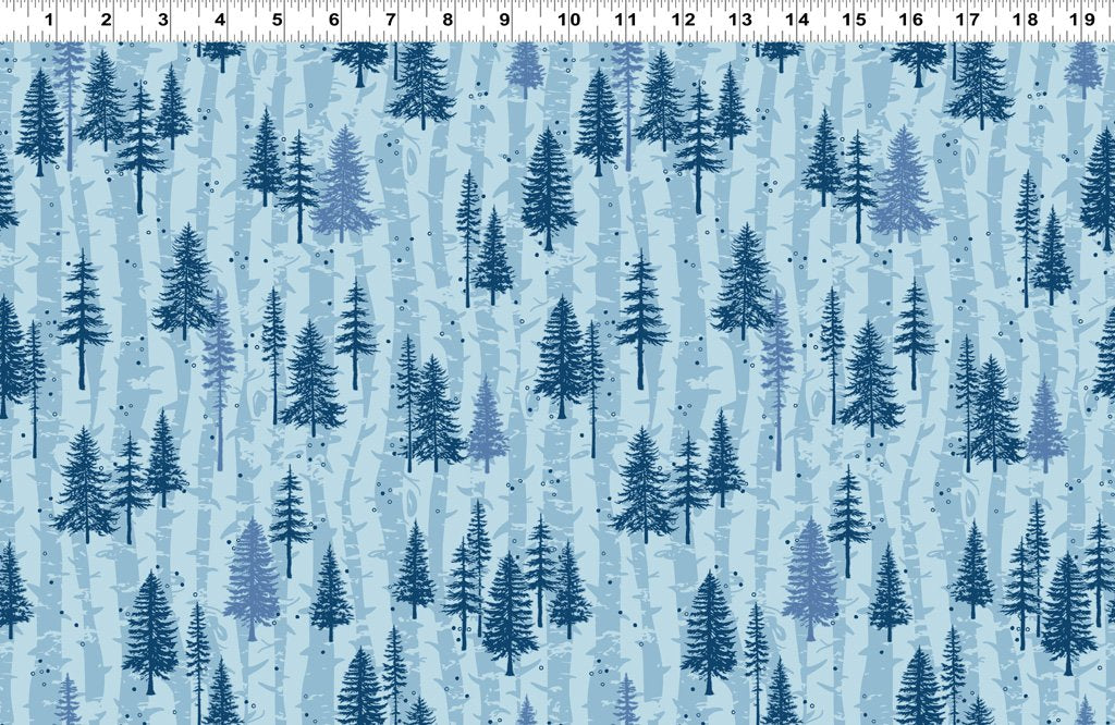 Clothworks Winter Flannel boreal forest denim cotton flannel