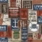 Clothworks On Lake Time signs novelty quilting cotton fabric