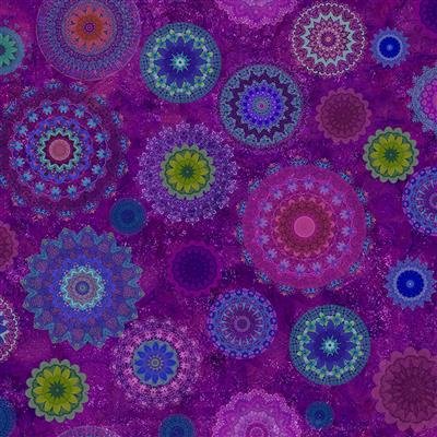 Clothworks ZEN digital medallions quilting fabric in Dark Orchid
