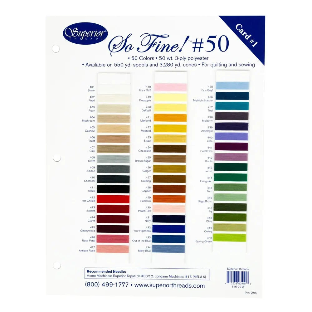 So Fine Color Card Set (Card 1, 2, & 3) - Linda's Electric Quilters