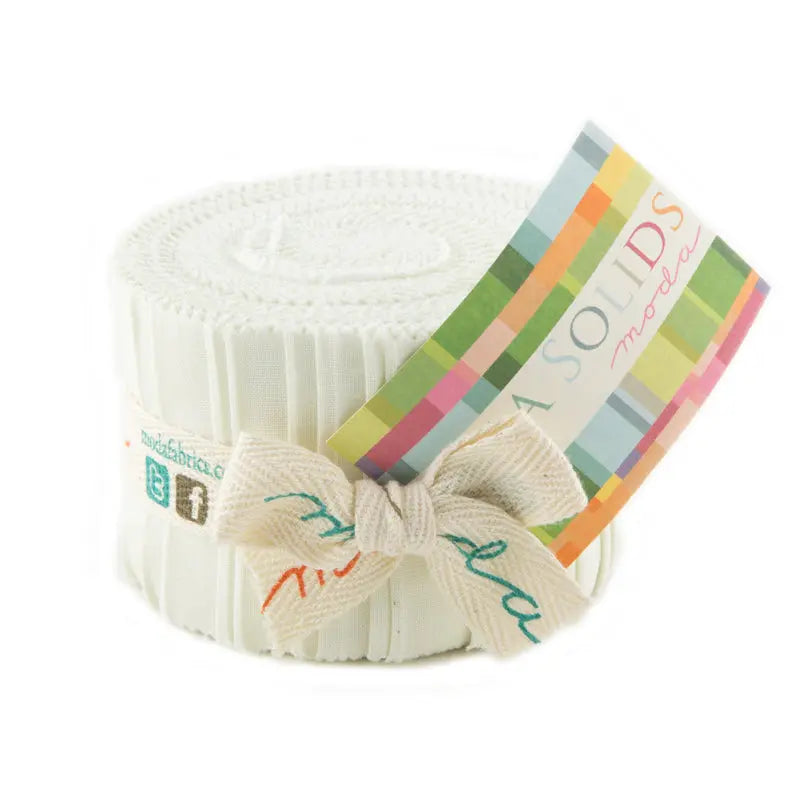White Bella Solids Junior Jelly Roll Moda Fabrics & Supplies