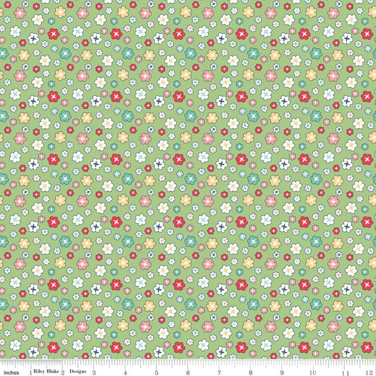 Green Vintage Happy 2 Blossom Wideback Fabric Per Yard Riley Blake Designs