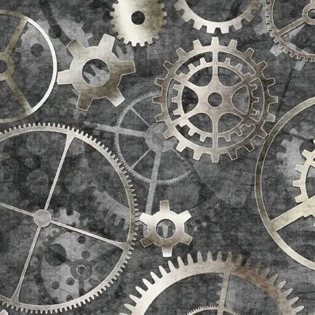 Grey Gears Wideback Cotton Fabric Per Yard Quilting Treasures Fabric