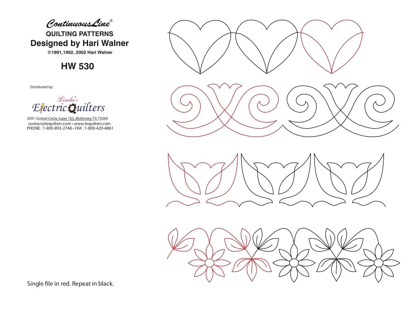 530 Hearts & Flowers Pantograph by Hari Walner - Linda's Electric Quilters