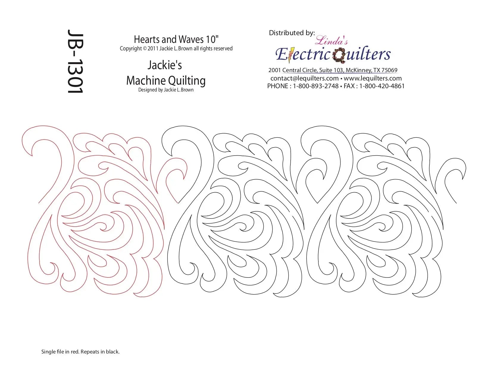 1301 Hearts And Waves Pantograph by Jackie Brown - Linda's Electric Quilters
