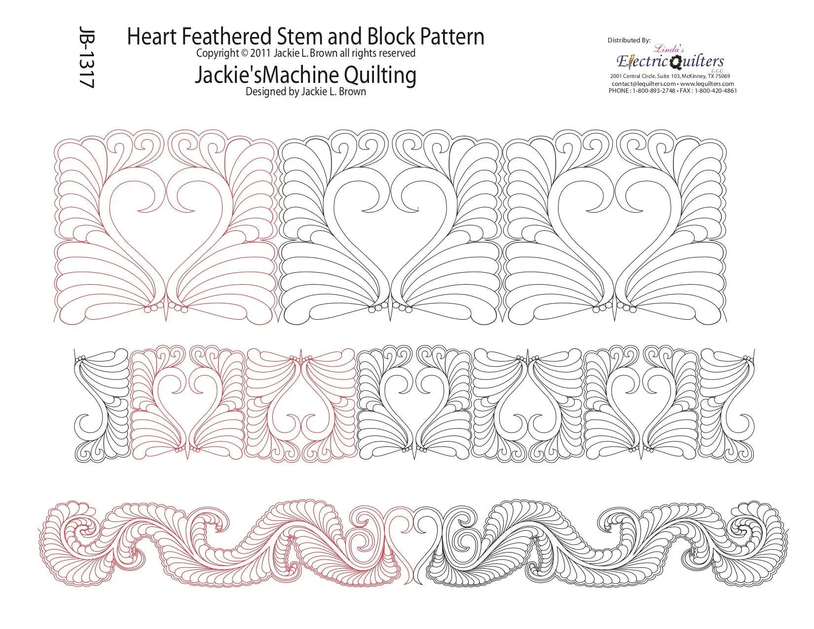 1317 Heart Feathered Stem Pantograph by Jackie Brown - Linda's Electric Quilters
