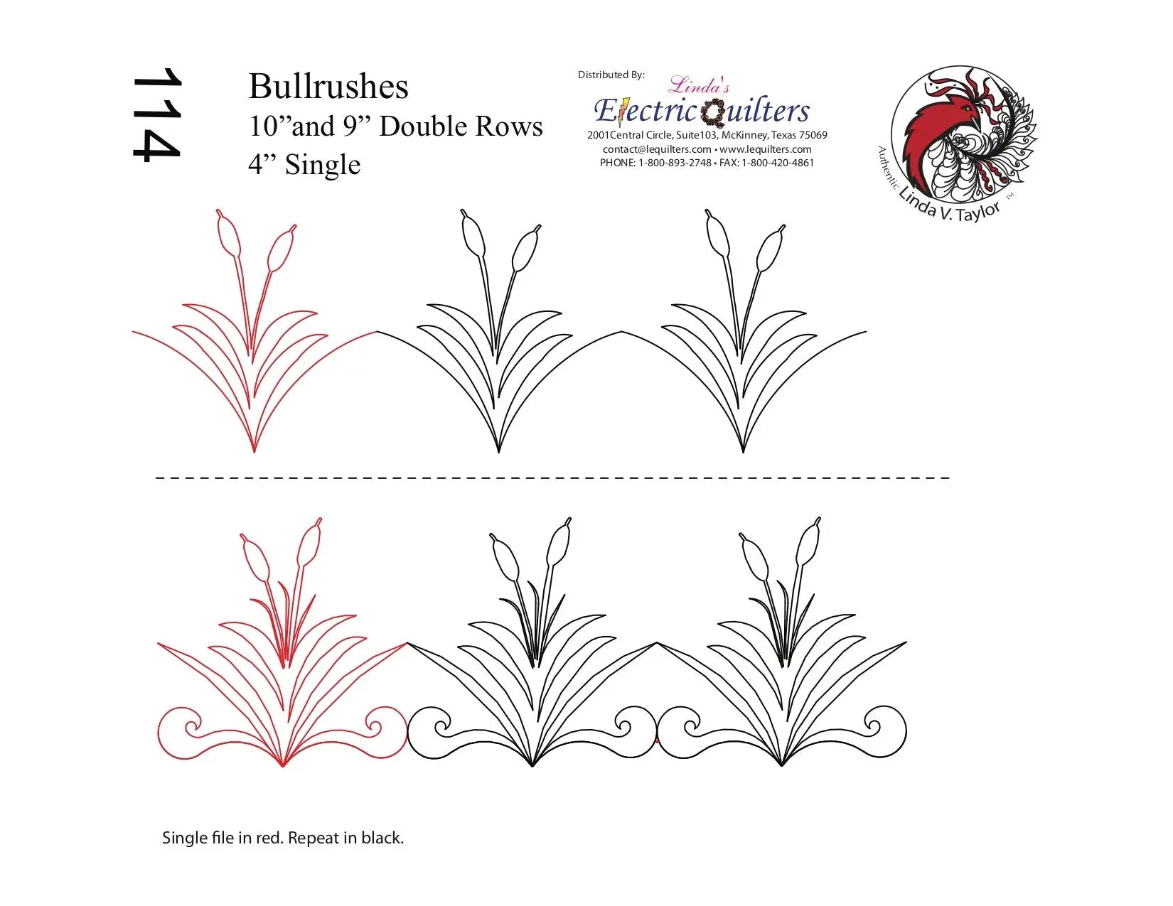 114 Bullrushes Pantograph by Linda V. Taylor - Linda's Electric Quilters