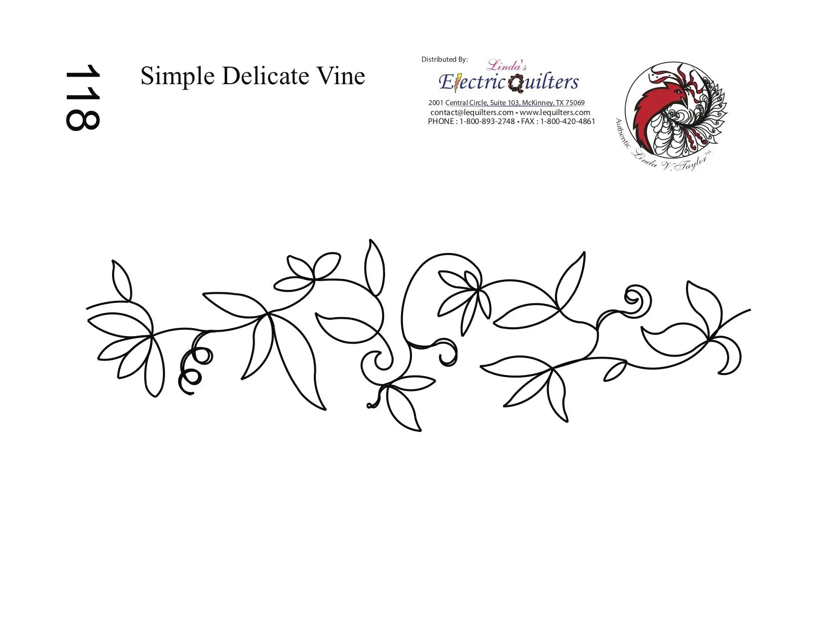 118 Simple Delicate Vines Pantograph by Linda V. Taylor - Linda's Electric Quilters