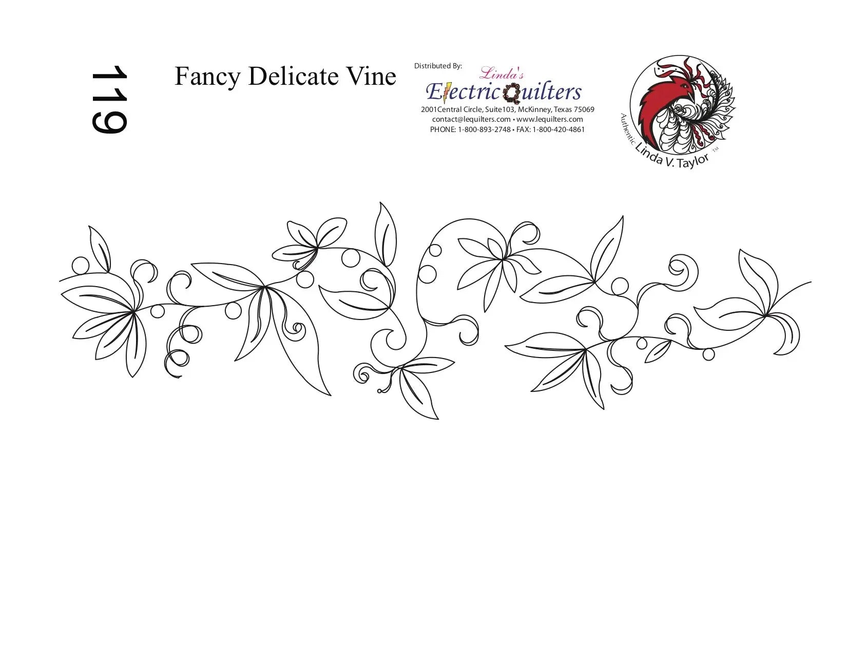 119 Fancy Delicate Vines Pantograph by Linda V. Taylor - Linda's Electric Quilters