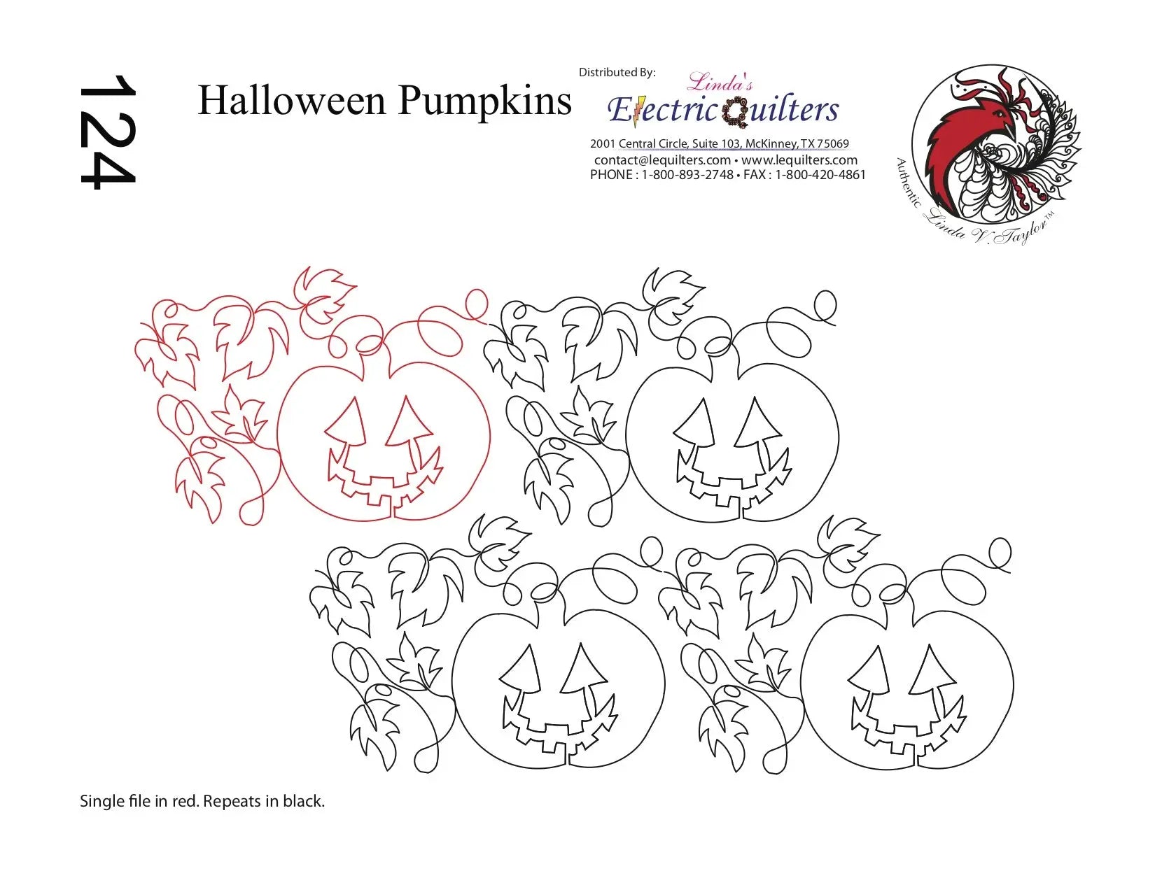 124 Halloween Pumpkins Pantograph by Linda V. Taylor - Linda's Electric Quilters
