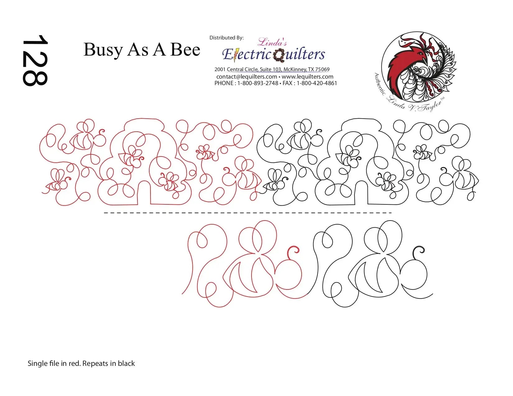 128 Busy As A Bee Pantograph by Linda V. Taylor - Linda's Electric Quilters