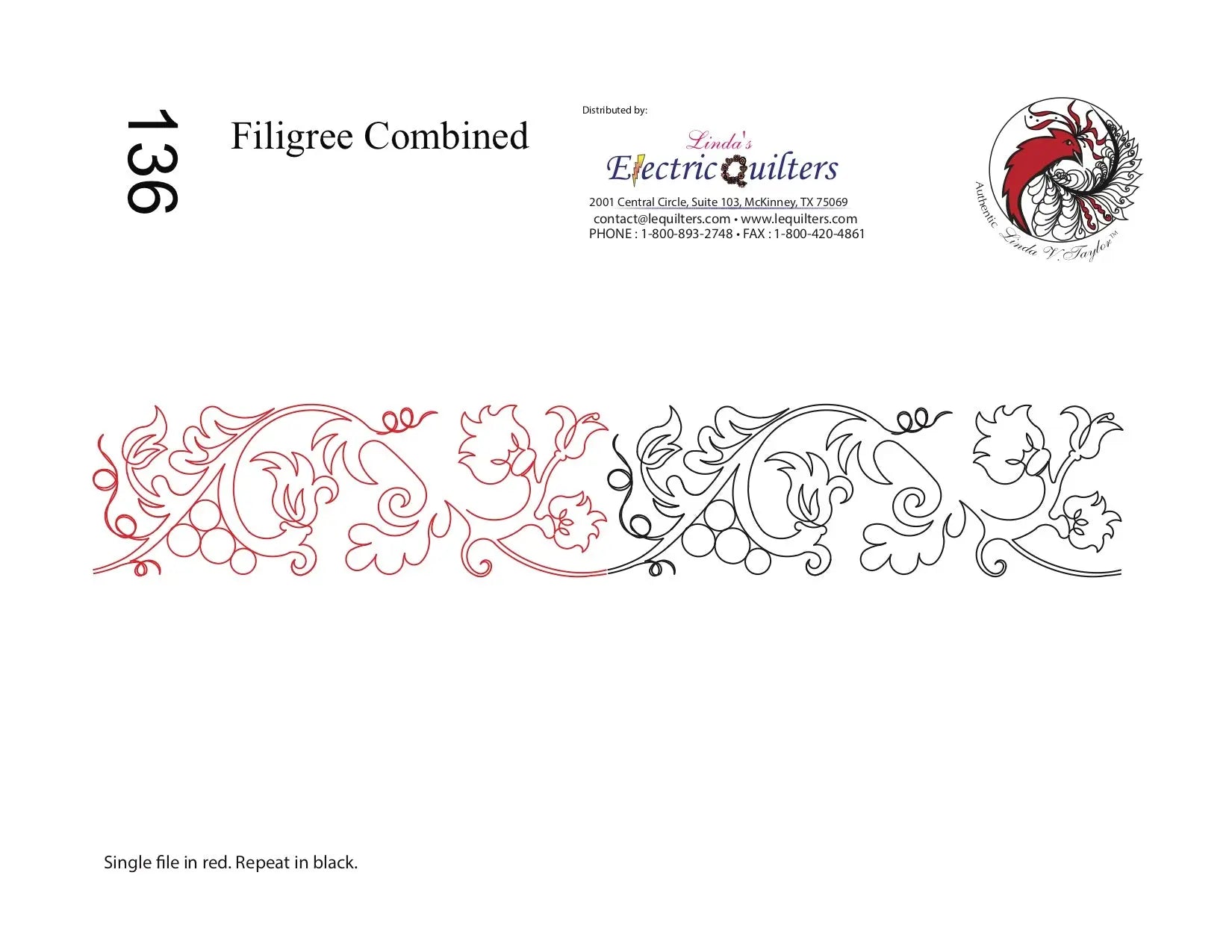 136 Filigree Combined Pantograph by Linda V. Taylor - Linda's Electric Quilters
