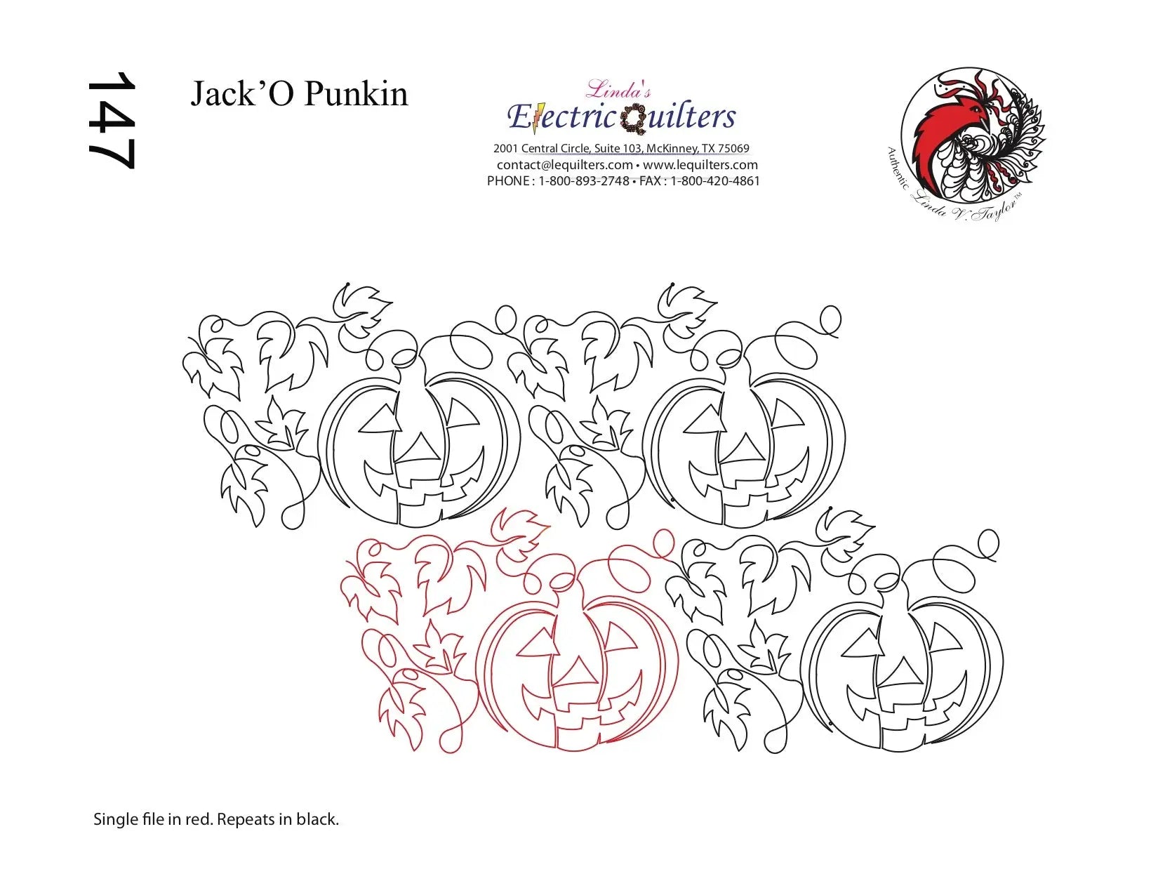147 Jack O'Punkin Pantograph by Linda V. Taylor - Linda's Electric Quilters