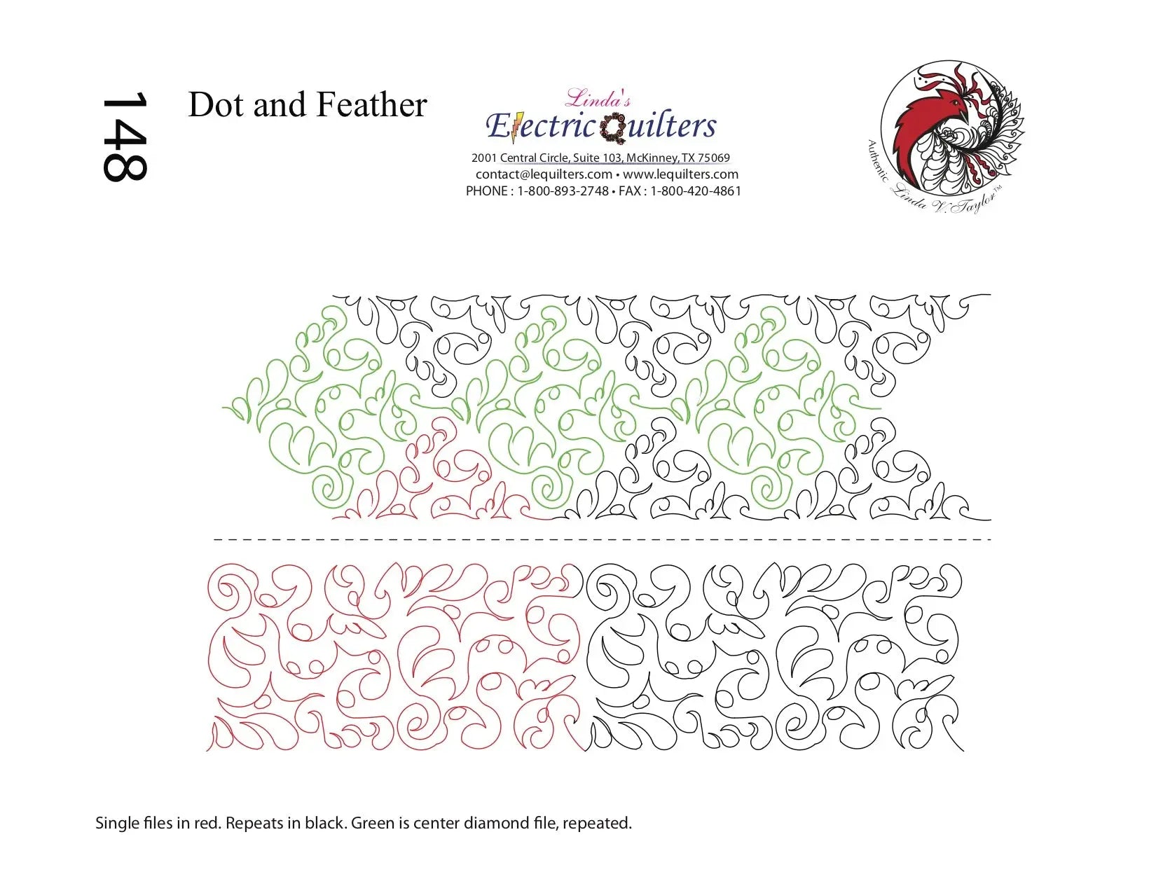 148 Dot And Feather 1 Pantograph by Linda V. Taylor - Linda's Electric Quilters