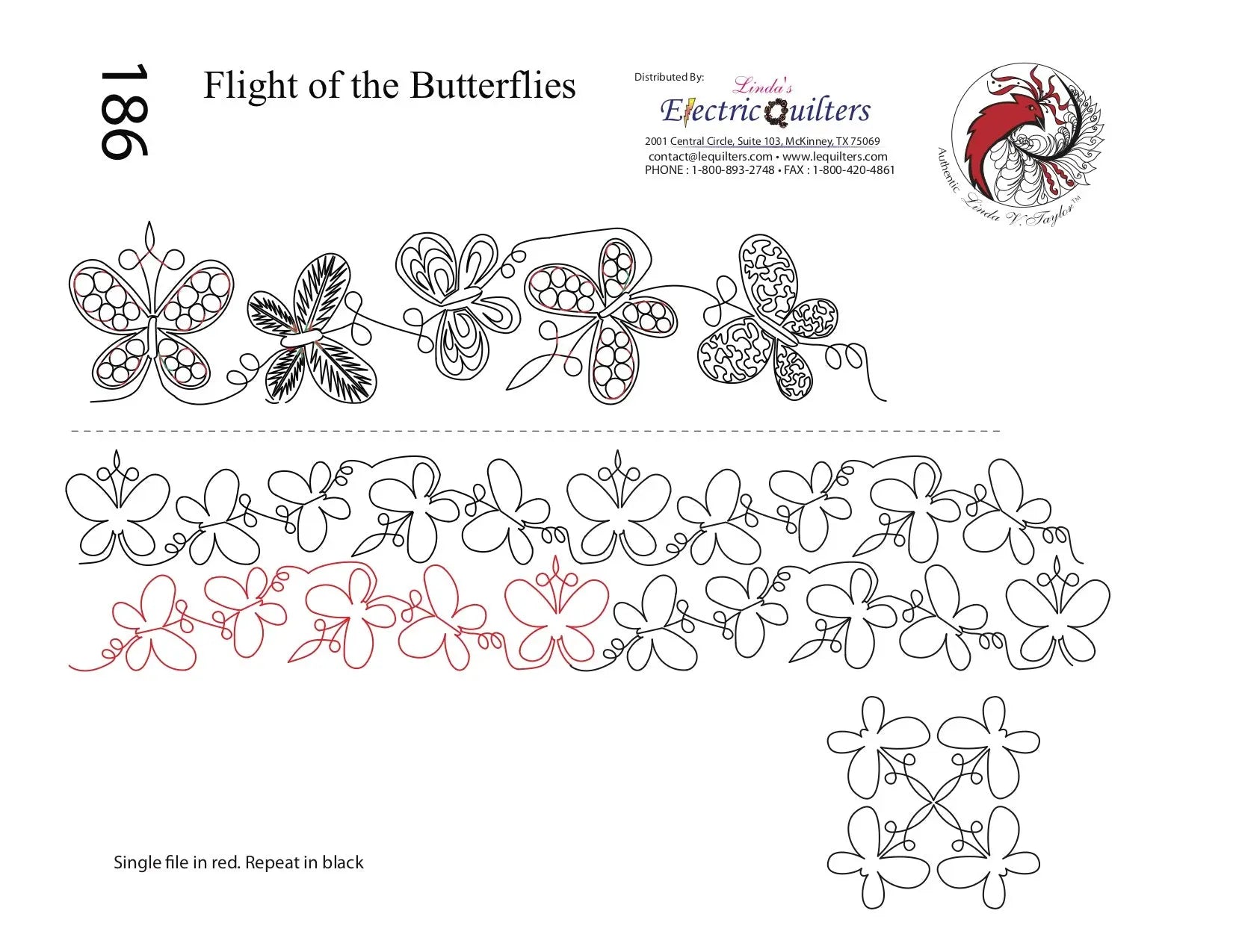 186 Flight Of The Butterflies Pantograph with Blocks by Linda V. Taylor - Linda's Electric Quilters