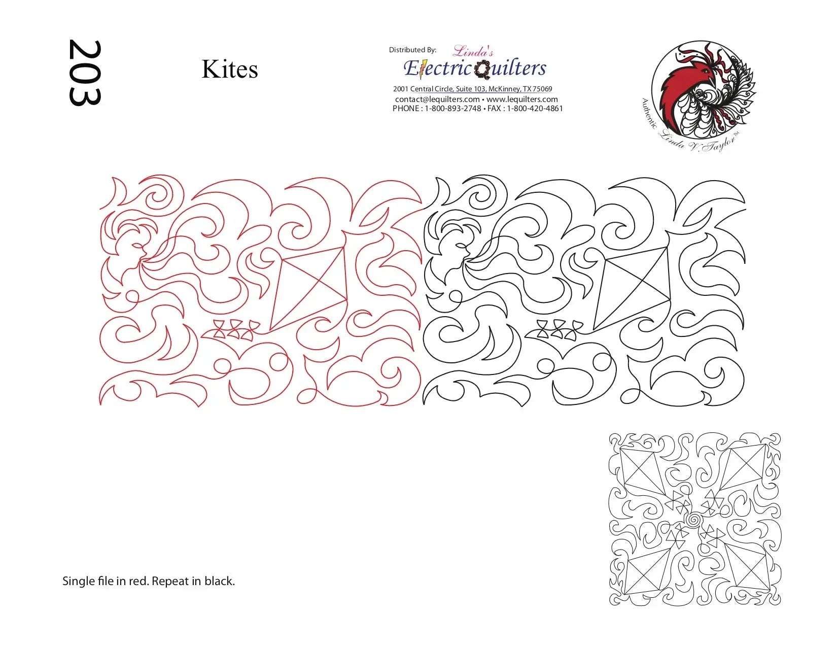 203 Kites Pantograph with Blocks Combo - Linda's Electric Quilters