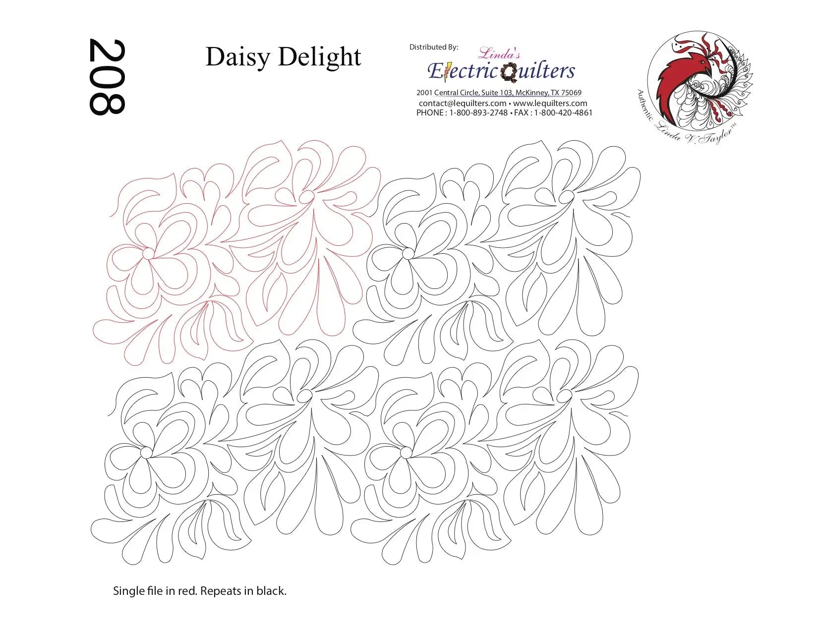 208 Daisy Delight Pantograph by Linda V. Taylor - Linda's Electric Quilters