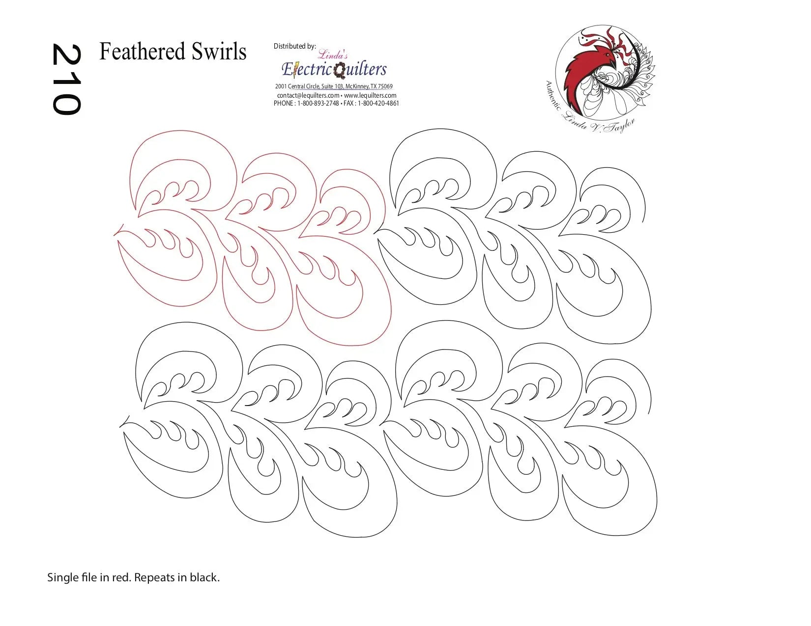 210 Feathered Swirls Pantograph by Linda V. Taylor - Linda's Electric Quilters