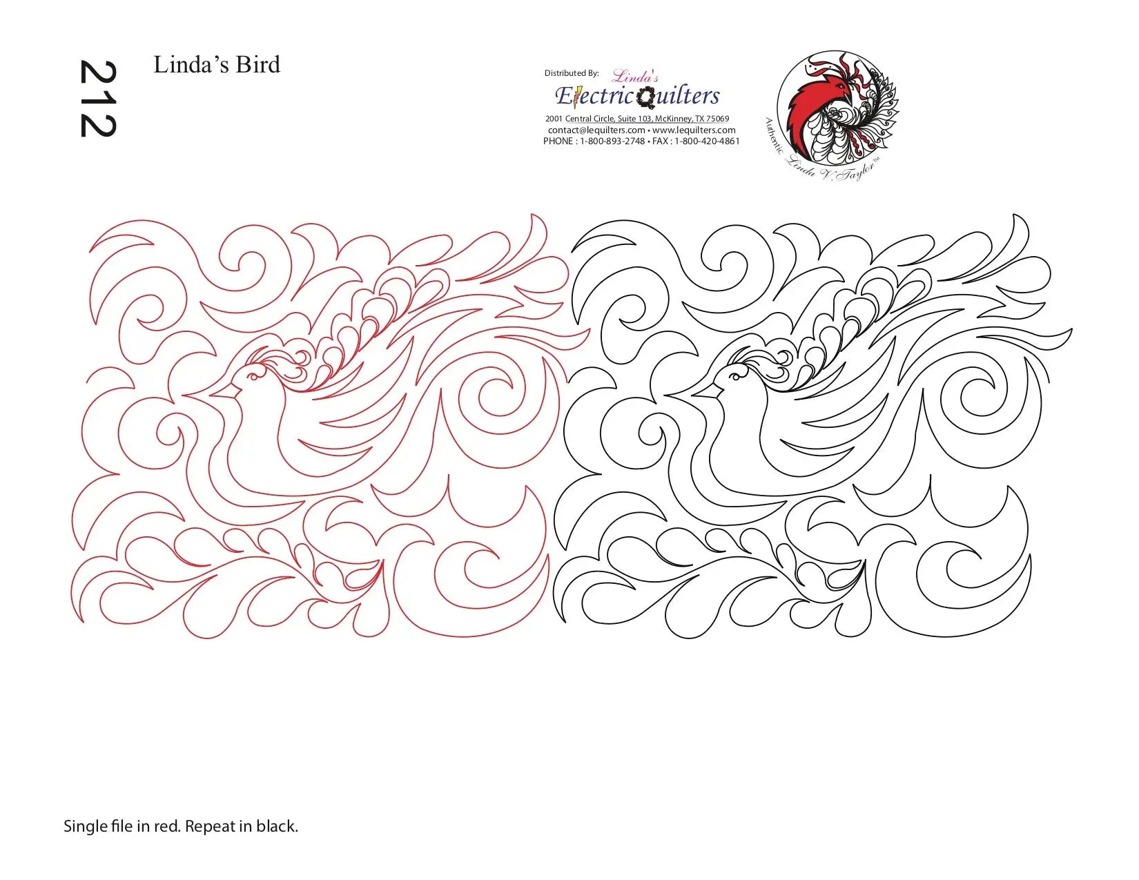 212 Linda's Bird Pantograph by Linda V. Taylor - Linda's Electric Quilters