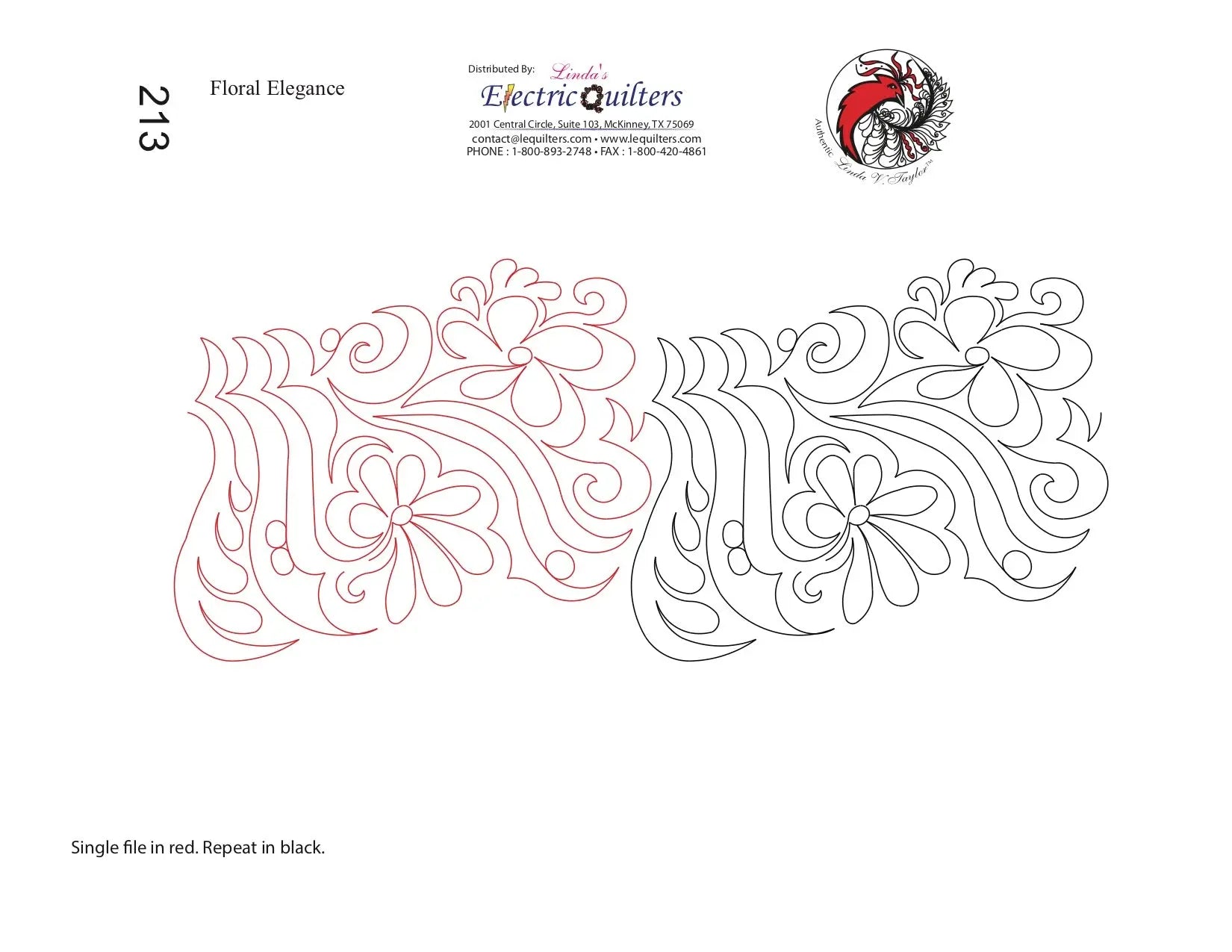 213 Floral Elegance Pantograph by Linda V. Taylor - Linda's Electric Quilters