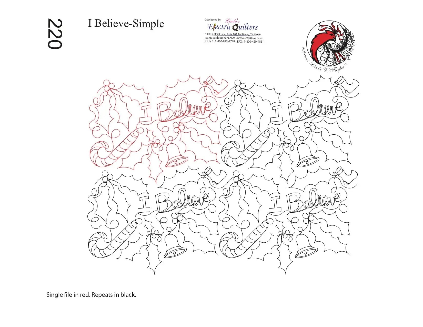 220 I Believe Simple Pantograph by Linda V. Taylor - Linda's Electric Quilters