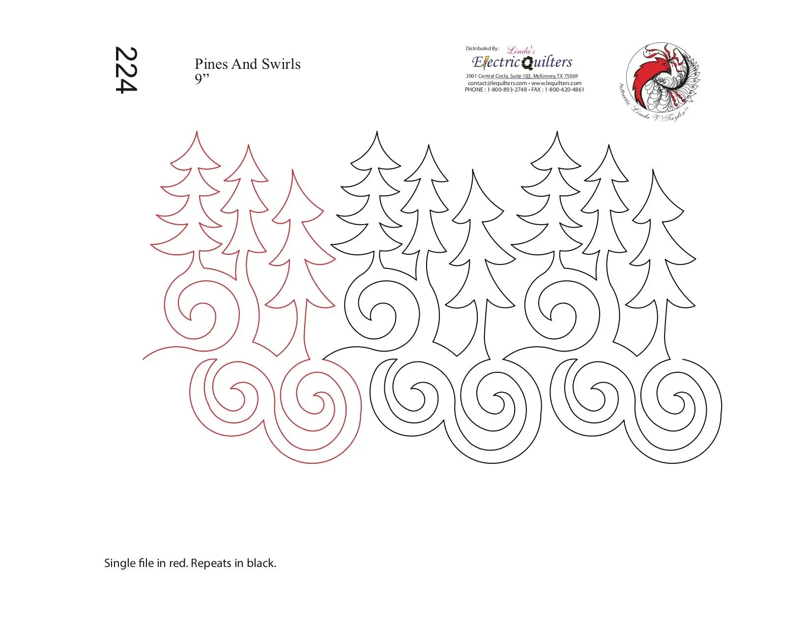 224 Pines And Swirls Pantograph by Linda V. Taylor - Linda's Electric Quilters
