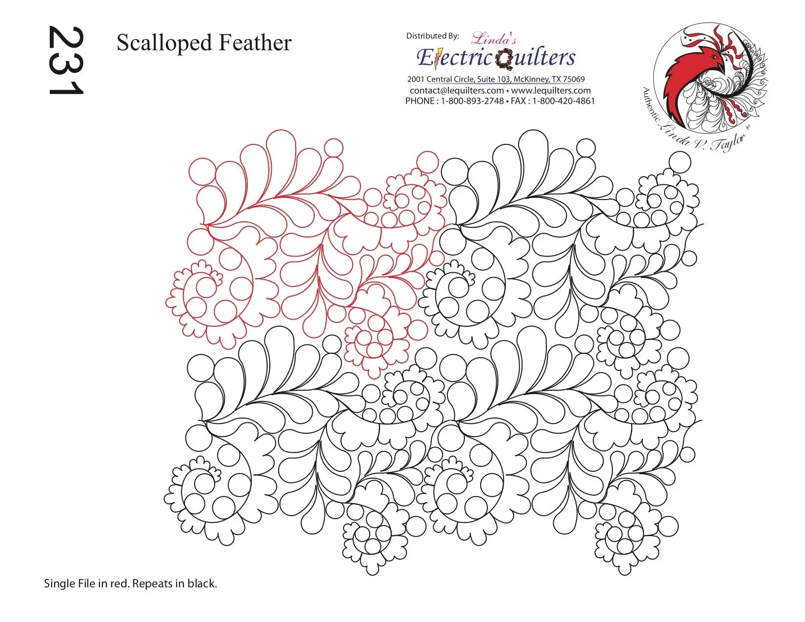 231 Scalloped Feather Pantograph by Linda V. Taylor - Linda's Electric Quilters