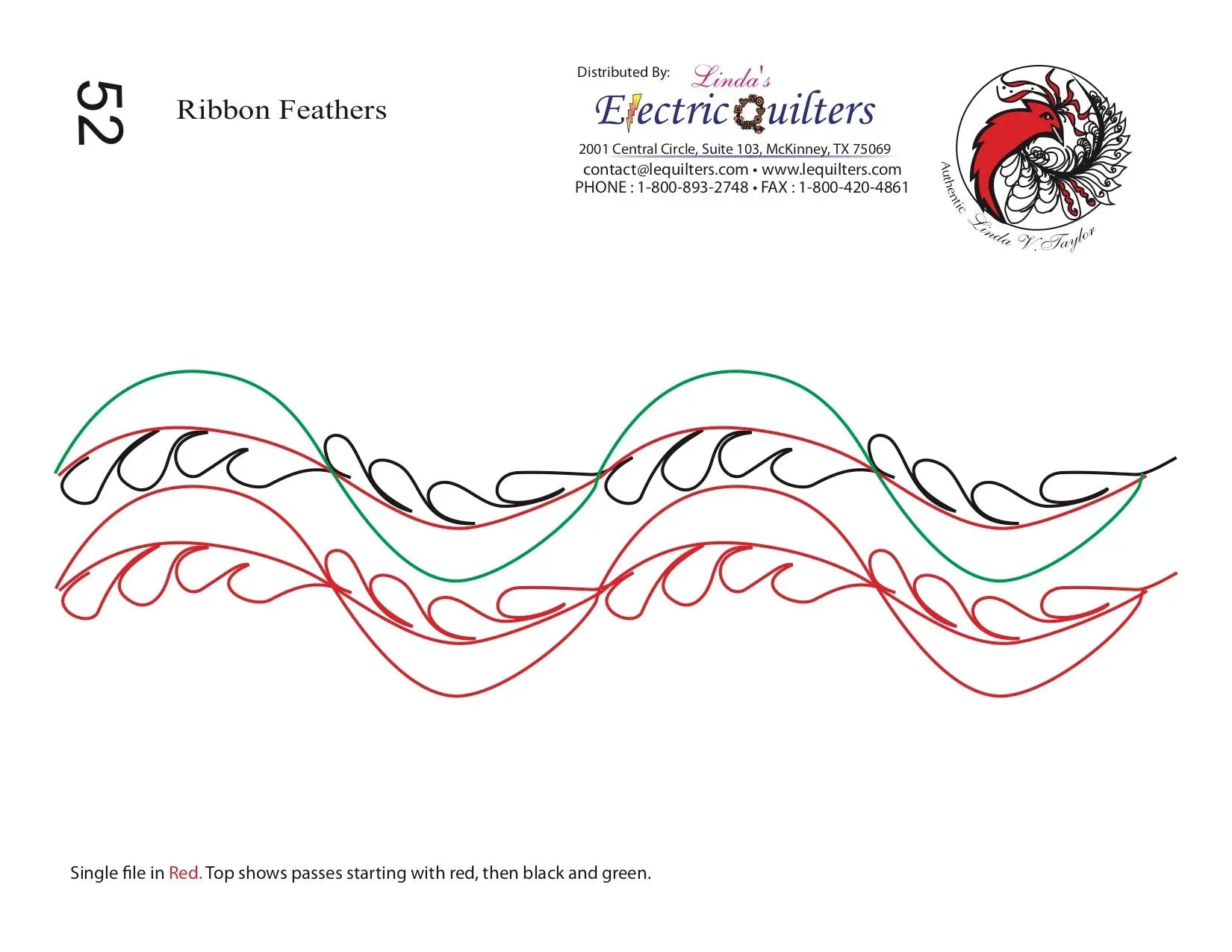 052 Ribbon Feather Pantograph by Linda V. Taylor - Linda's Electric Quilters