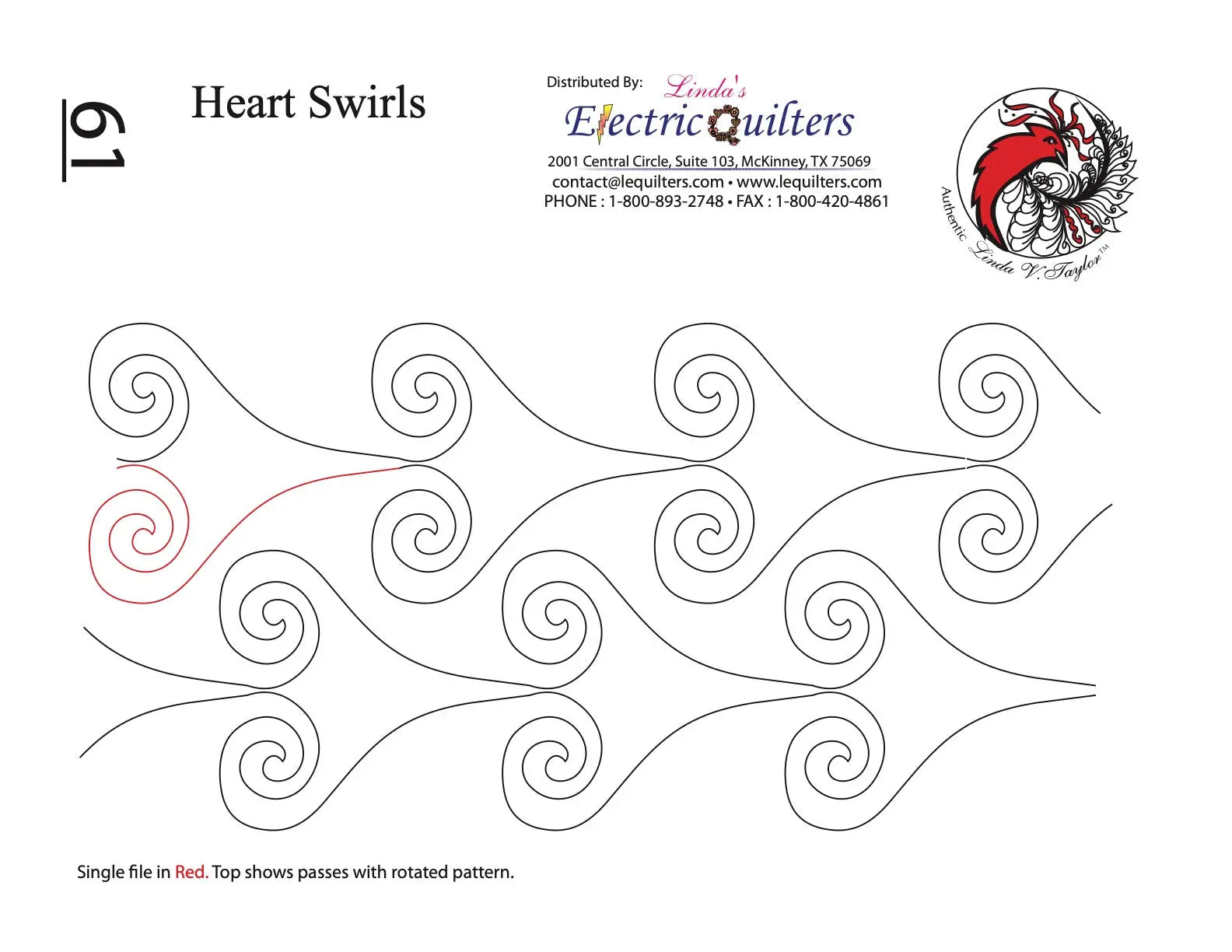 061 Heart Swirls Pantograph by Linda V. Taylor - Linda's Electric Quilters