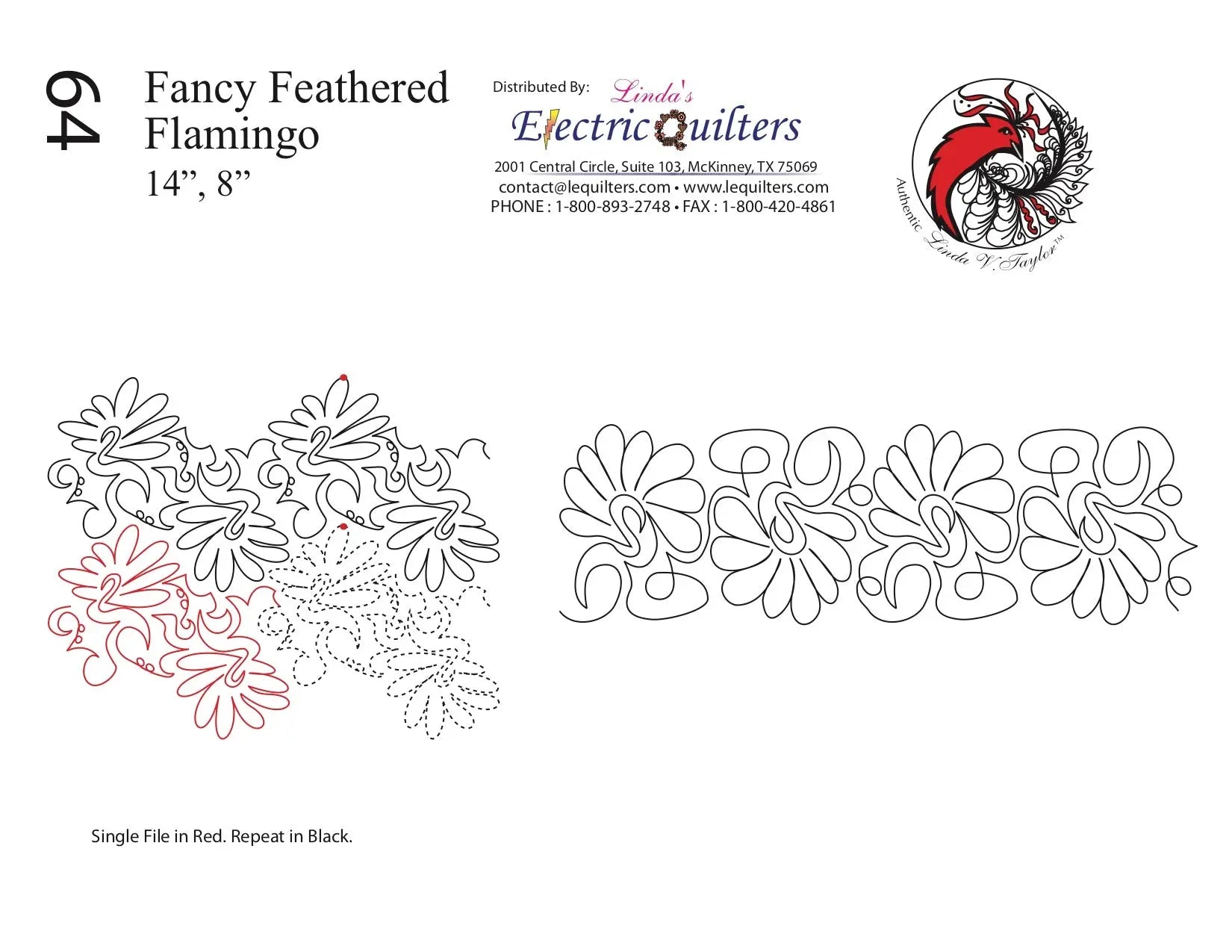064 Fancy Feathered Flamingo Pantograph by Linda V. Taylor - Linda's Electric Quilters